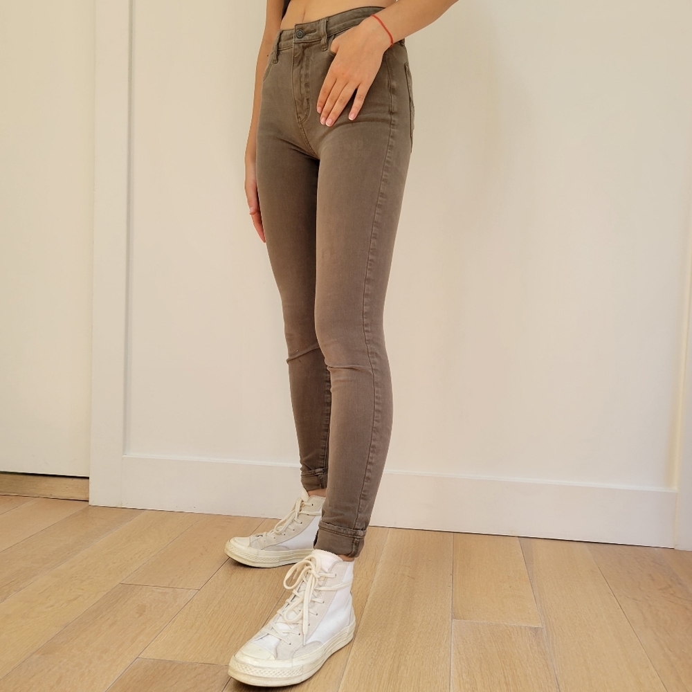 American Eagle Long Super Stretch Skinny Jeans, Olive, Sz 00